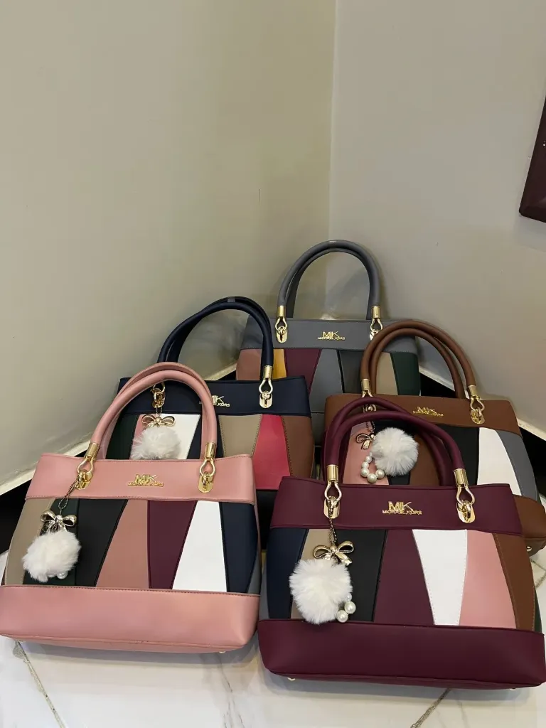 👜 MK Design Handbag with Double Pocket & Imported Keychain (Pink)